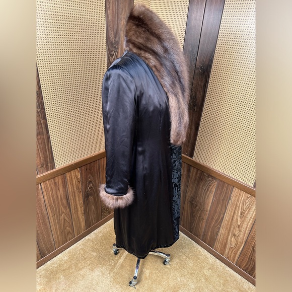 BADGLEY MISCHKA DESIGNER RUSSIAN BROADTAIL & SABLE FUR TRIM COAT JACKET MEDIUM - Picture 8 of 12